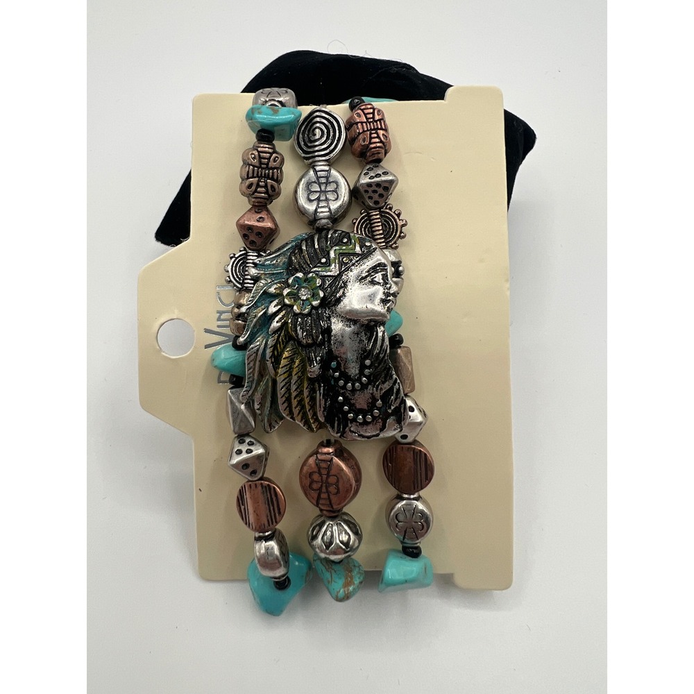 DaVinci Southwestern Multi Strand Stretch Bracelet Turquoise Boho Rodeo Wear